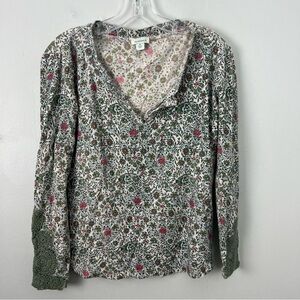 Sundance Waffle Thermal Floral Crochet Sleeve Blouse